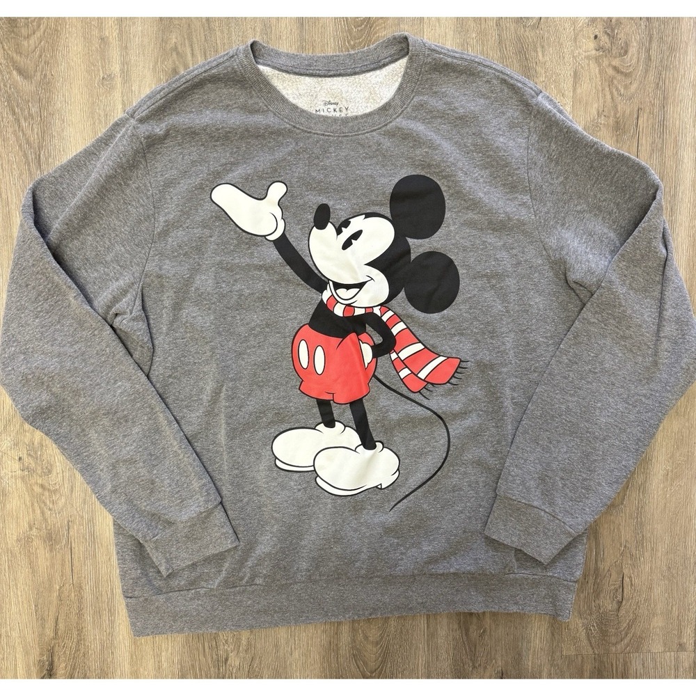 Disney Mickey Mouse Sweatshirt XXL Gray Crewneck Pullover Graphic